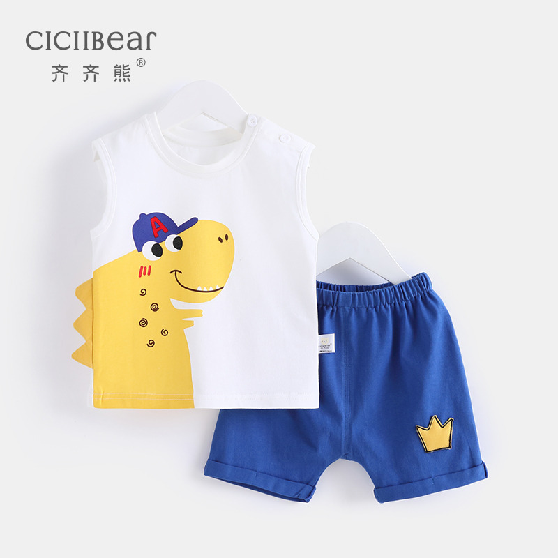 12367275.齐齐熊宝宝夏装套装夏季薄款男童背心短裤两件套婴儿运动套装内衣