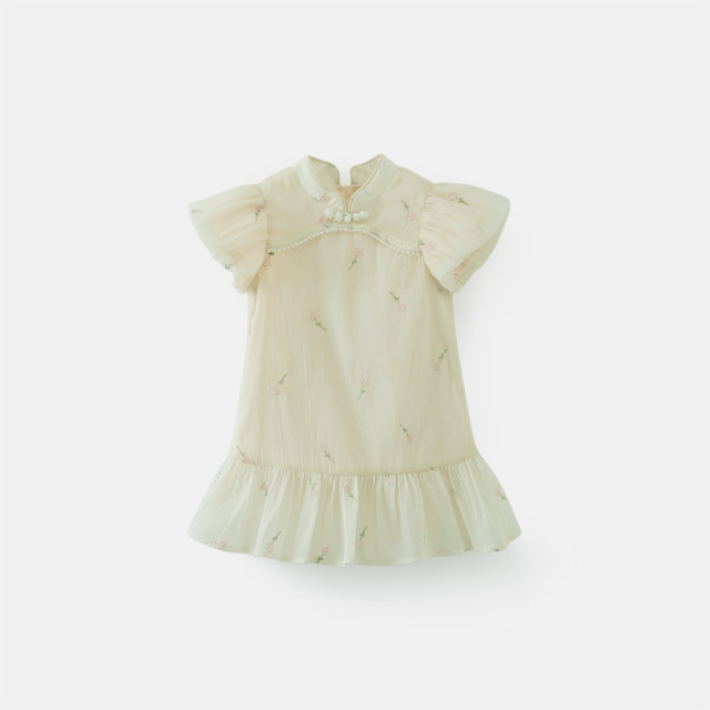 13542789.齐齐熊女童新中式旗袍裙子连衣裙夏装儿童国风周岁女宝礼服公主裙