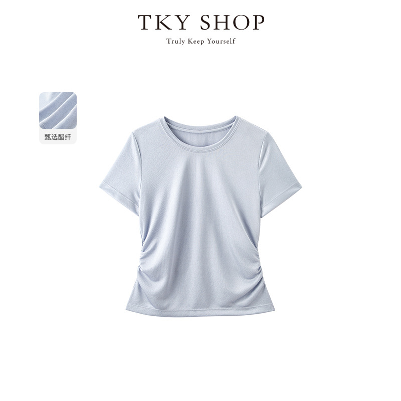12173225.TKY SHOP短袖T恤女2025夏新品收腰抽褶设计感小众上衣