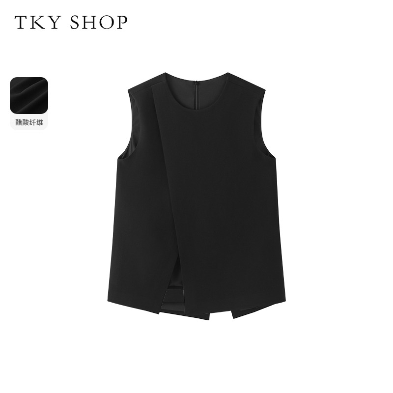 12173577.TKY SHOP叠门襟无袖上衣2025春季新款设计感休闲马甲简约通勤廓形