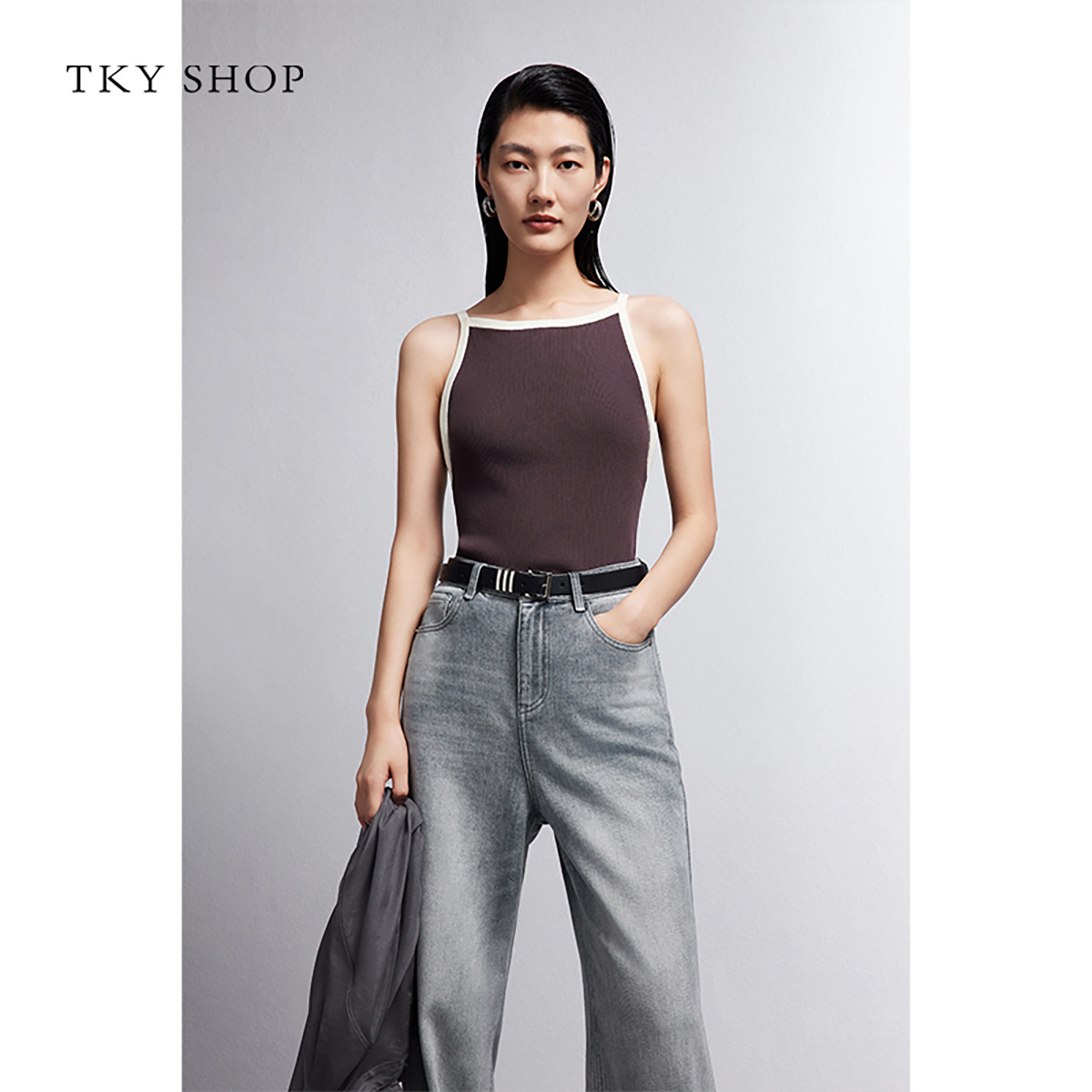 12431723.撞色修身针织吊带背心女春季新款简约时尚内搭