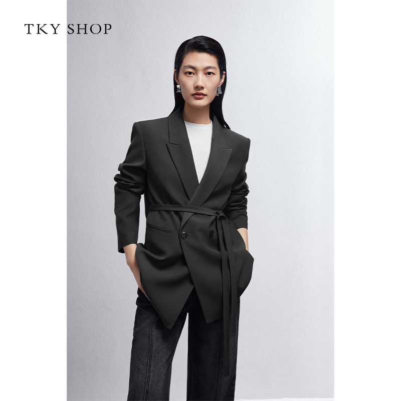 12491391.TKYSHOP韩版系带便西女2025春秋新品西装外套