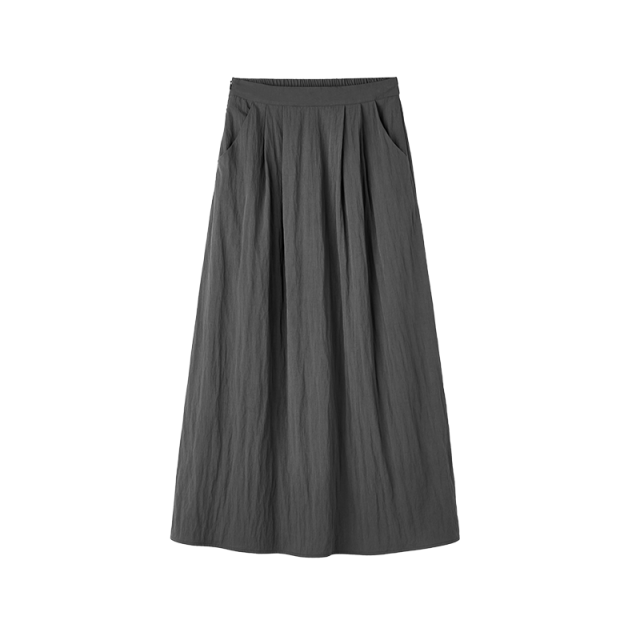 12492221.褶皱感休闲半身裙2025夏新品中长款宽松a字裙