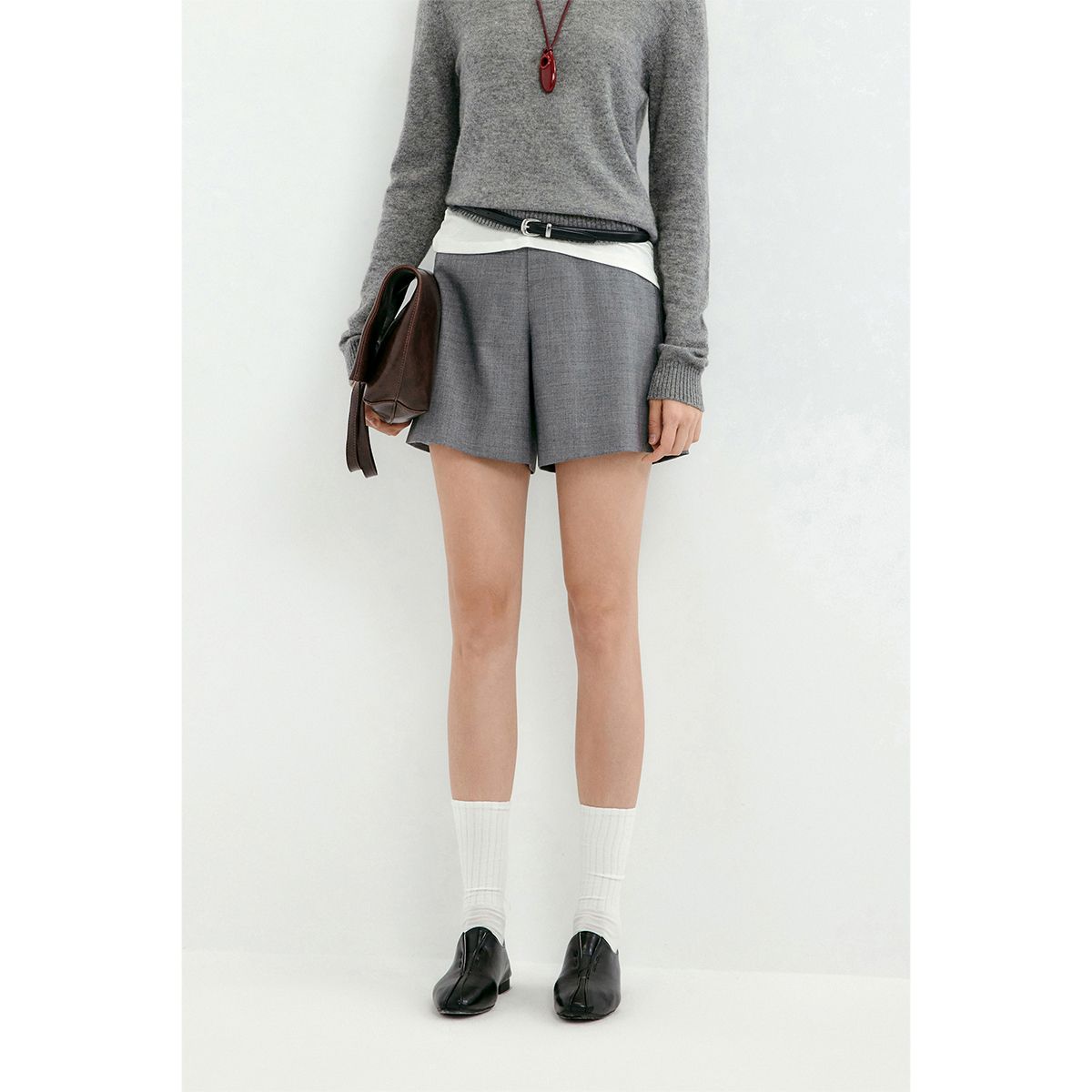 13133384.【商场同款】TKY SHOP西装短裤女2026春新款短款绵羊毛休闲裤