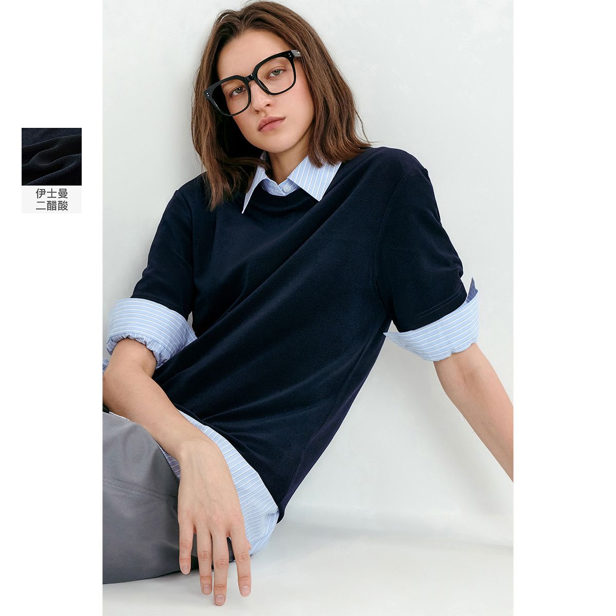13164633.【商场同款】简约宽松短袖T恤职场通勤薄上衣女圆领套头t恤