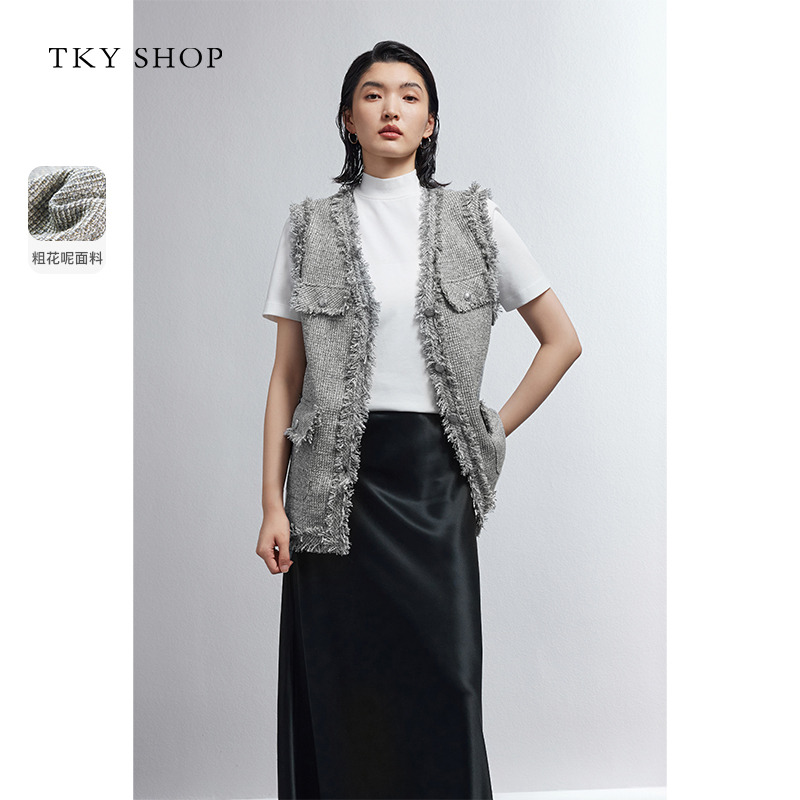13164962.小香风流苏设计感马甲女春夏新款时髦V领牛仔背心外套