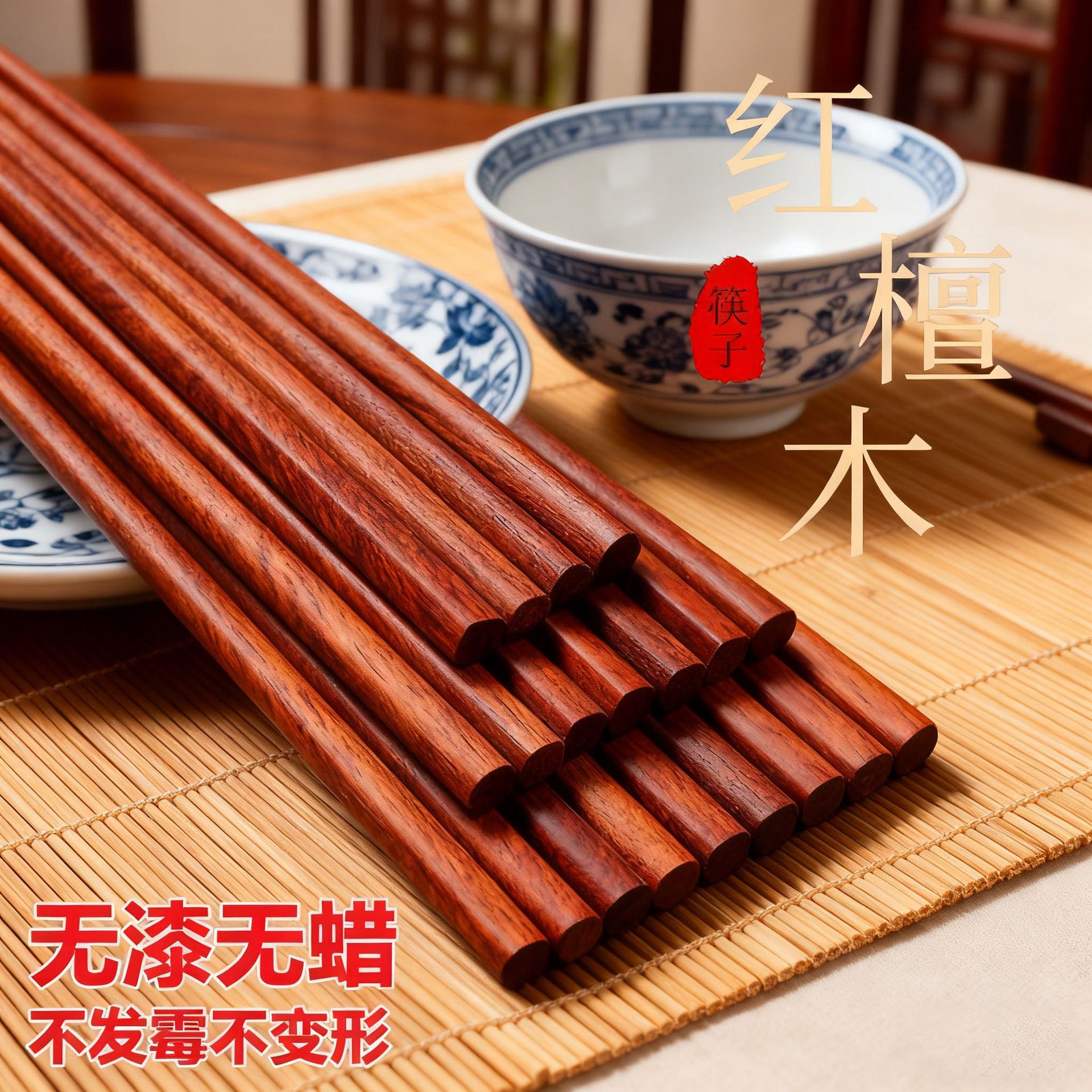 13328129.红檀木原木无漆无蜡天然实木筷防霉防滑原木厨房木筷子耐高温