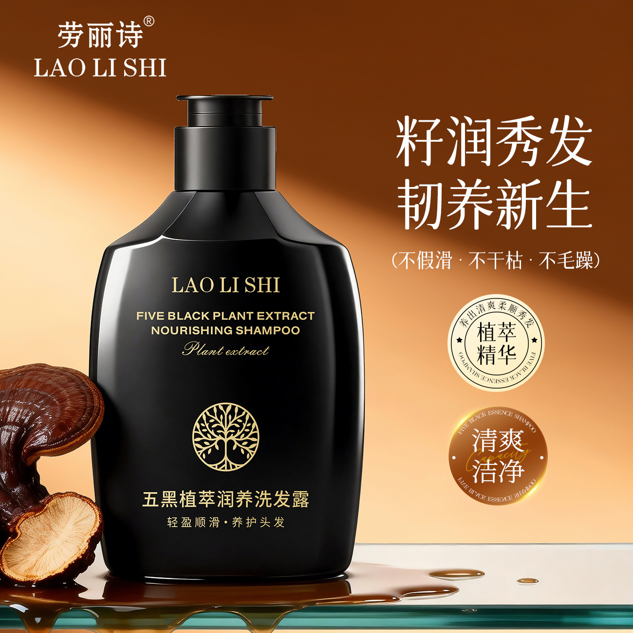 13345509.五黑植萃润养洗发露300ml/瓶乌黑柔顺养发护发清爽控油深层清洁头皮