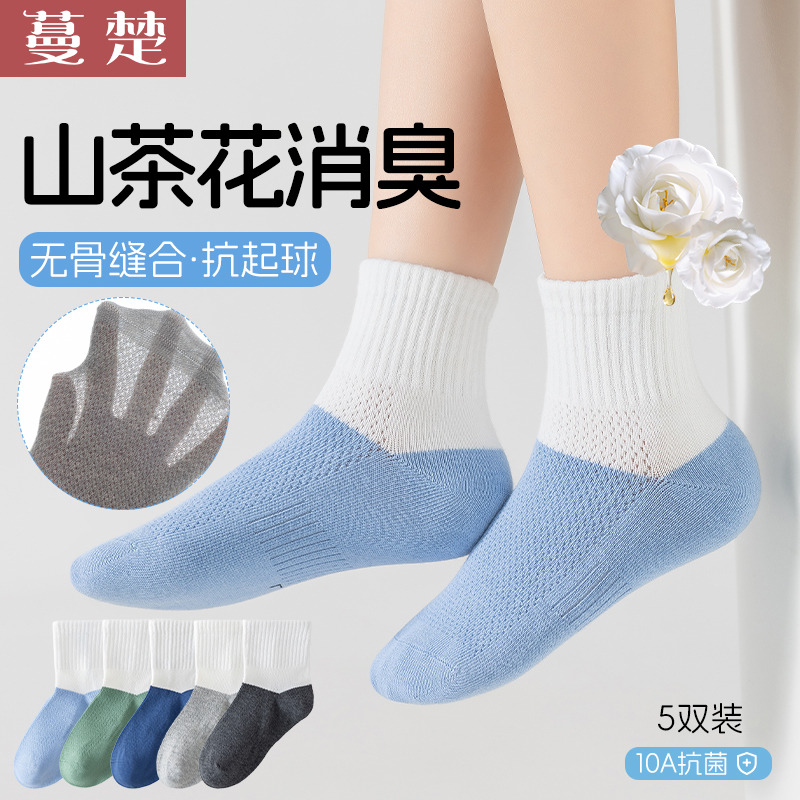 13720441.【礼盒5双装】男女童无骨网眼棉袜山茶花防臭袜小白袜卡通袜合集