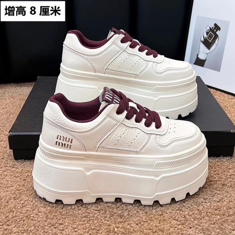 12188601.8cm厚底鞋皮面小白鞋女夏季休闲百搭松糕鞋休闲舒适板鞋