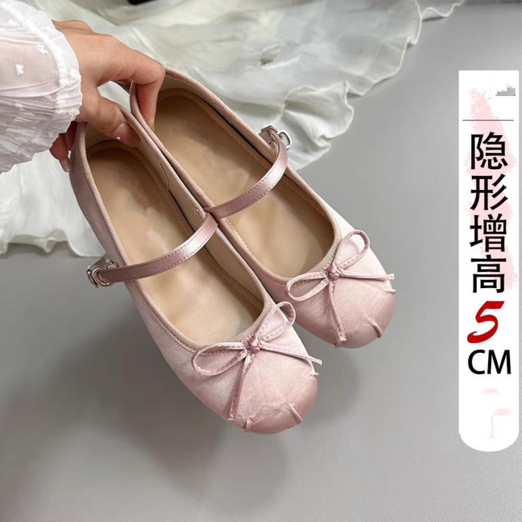 12187837.韩版小个子隐形芭蕾鞋女蝴蝶结浅口绸缎外穿单鞋女单鞋