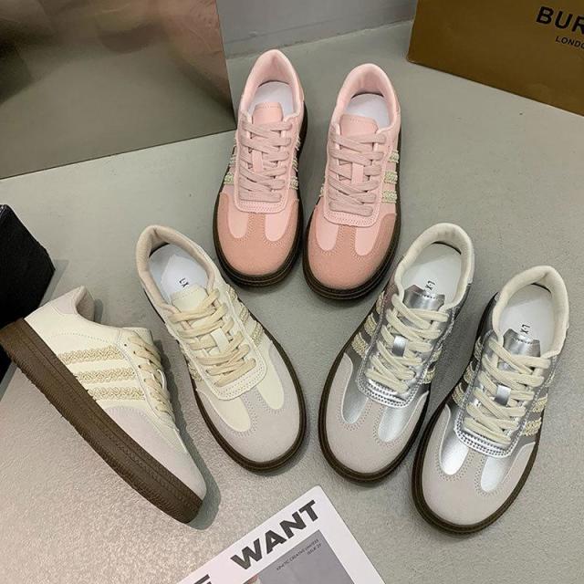 12188119.银色圆头德训鞋女款复古阿甘鞋软底轻便运动休闲鞋