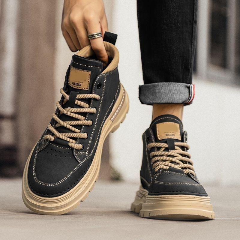 12190553.惠奴比 男鞋春季英伦复古中帮马丁靴男士休闲工装鞋低帮短靴皮鞋