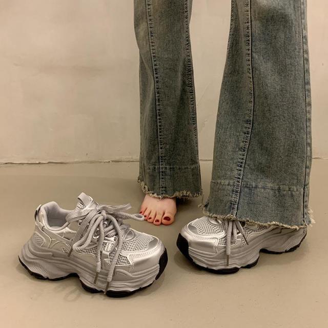 12589512.女式休闲鞋松糕厚底老爹夏季小个子网面透气休闲鞋