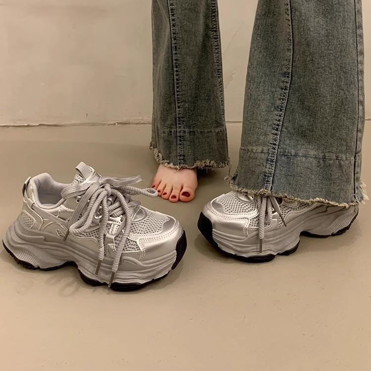 12589512.女式休闲鞋松糕厚底老爹夏季小个子网面透气休闲鞋
