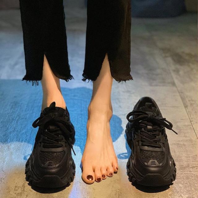 12590174.夏季时尚厚底系带老爹休闲运动单鞋子圆头系带女鞋休闲鞋