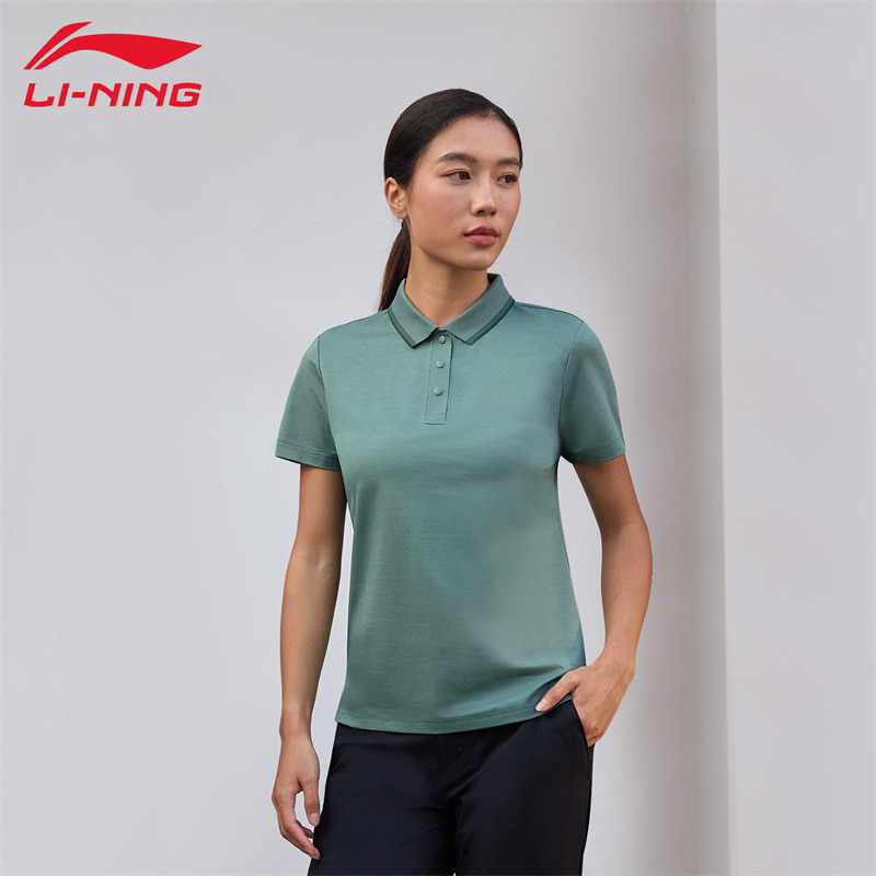 12756823.【运动】李宁短袖Polo衫女子夏季翻领休闲百搭透气运动T恤上衣
