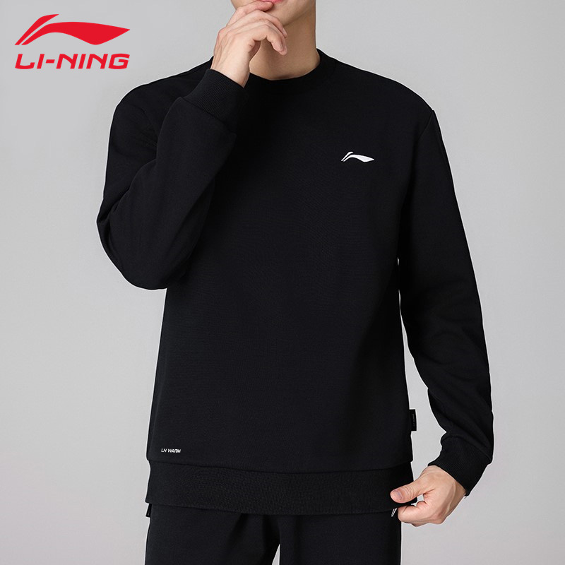 12933330.【小LOGO】李宁卫衣男女同款宽松休闲套头圆领加绒保暖运动服