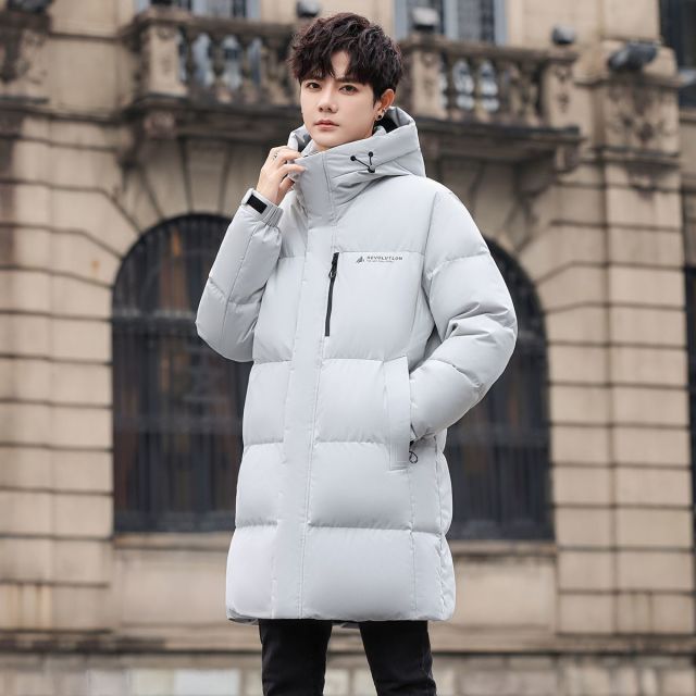 13138957.雪中飞 男式中长款立领连帽羽绒服时尚印花保暖羽绒外套