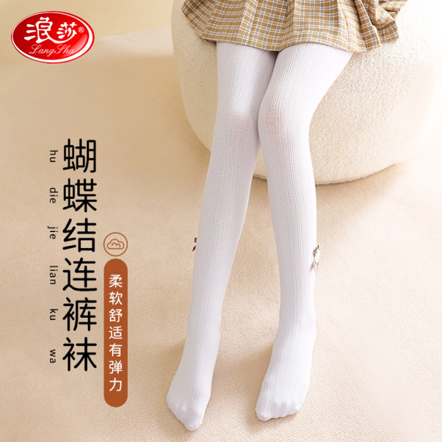 12169943.【提花蝴蝶结连裤袜】儿童连裤袜秋冬季女童纯色学生竖条纹打底袜