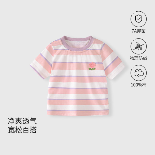13640526.儿童条纹短袖t恤夏季2025新款纯棉男女半袖宝宝上衣洋气