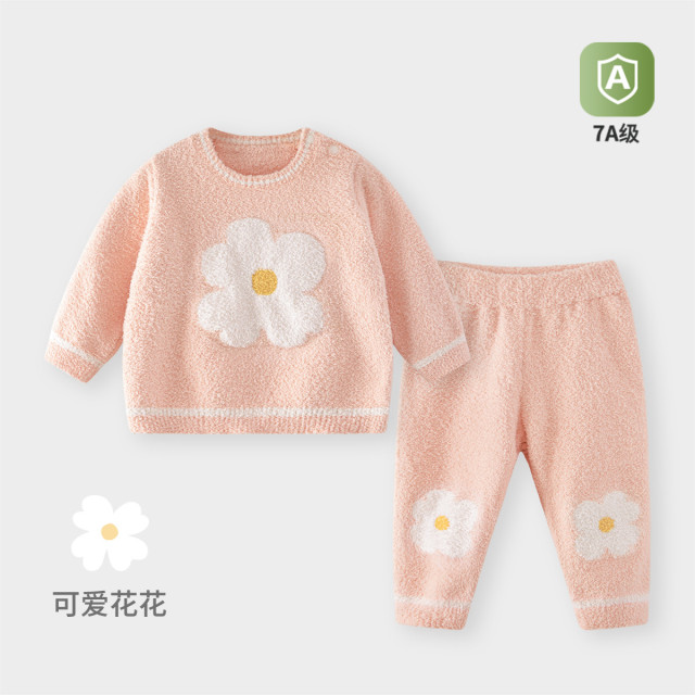 13641021.儿童毛绒套装秋冬款半边绒保暖家居服婴儿宝宝睡衣两件套