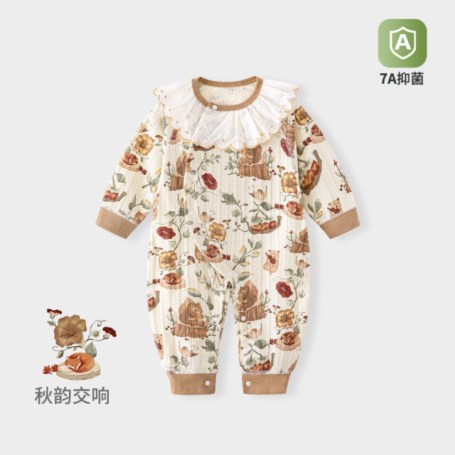 13641022.婴儿连体服春秋装女童花边领外出服甜美宝宝爬爬服秋款