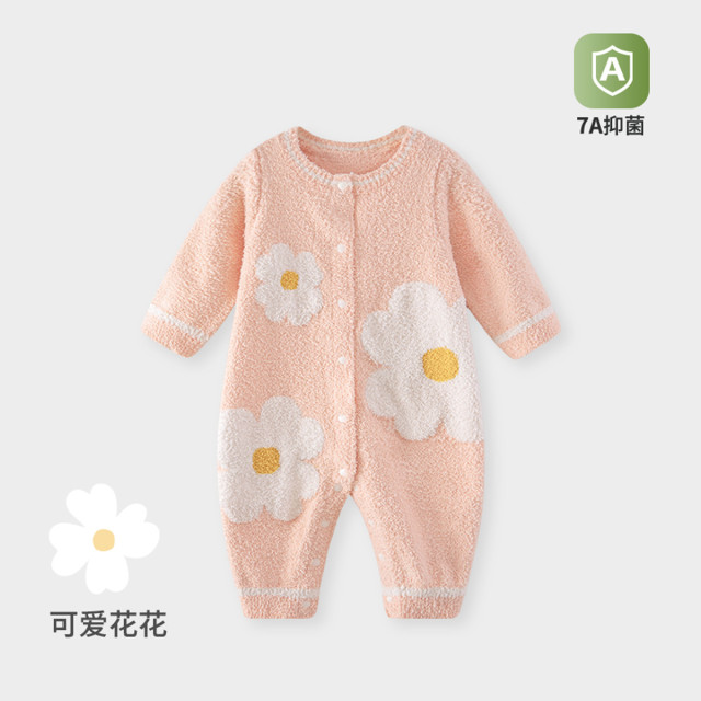 13641020.婴儿保暖连体衣秋冬款半边绒家居服男女宝宝厚款双绒毛睡衣