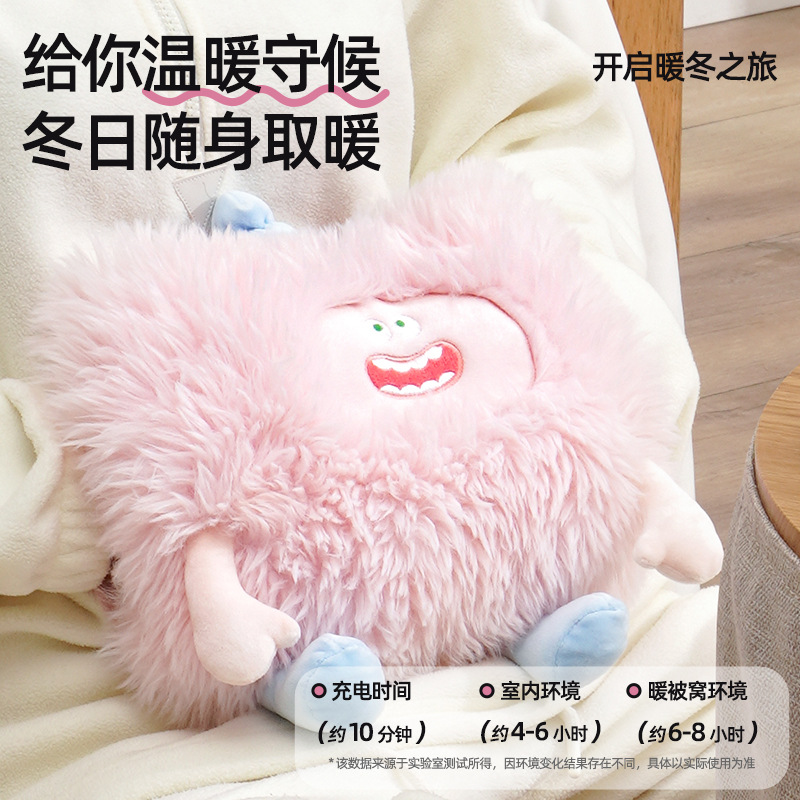 12747474.充电式热水袋长毛绒卡通可爱布套可拆洗双插手电暖宝暖手