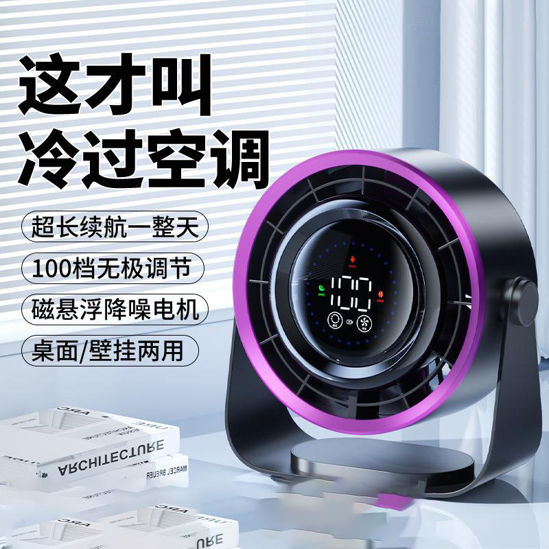 13343310.桌面风扇循环大风力涡轮办公室桌上家用宿舍壁挂静音充电电扇
