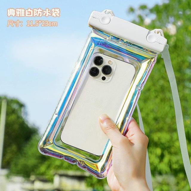 13668602.手机防水袋镭射TPU户外潜水触碰防水袋充气透明游泳手机保护袋