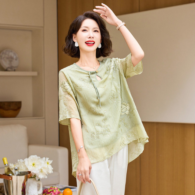 12182770.中年妈妈夏季时尚减龄小衫新款洋气上衣中老年女装