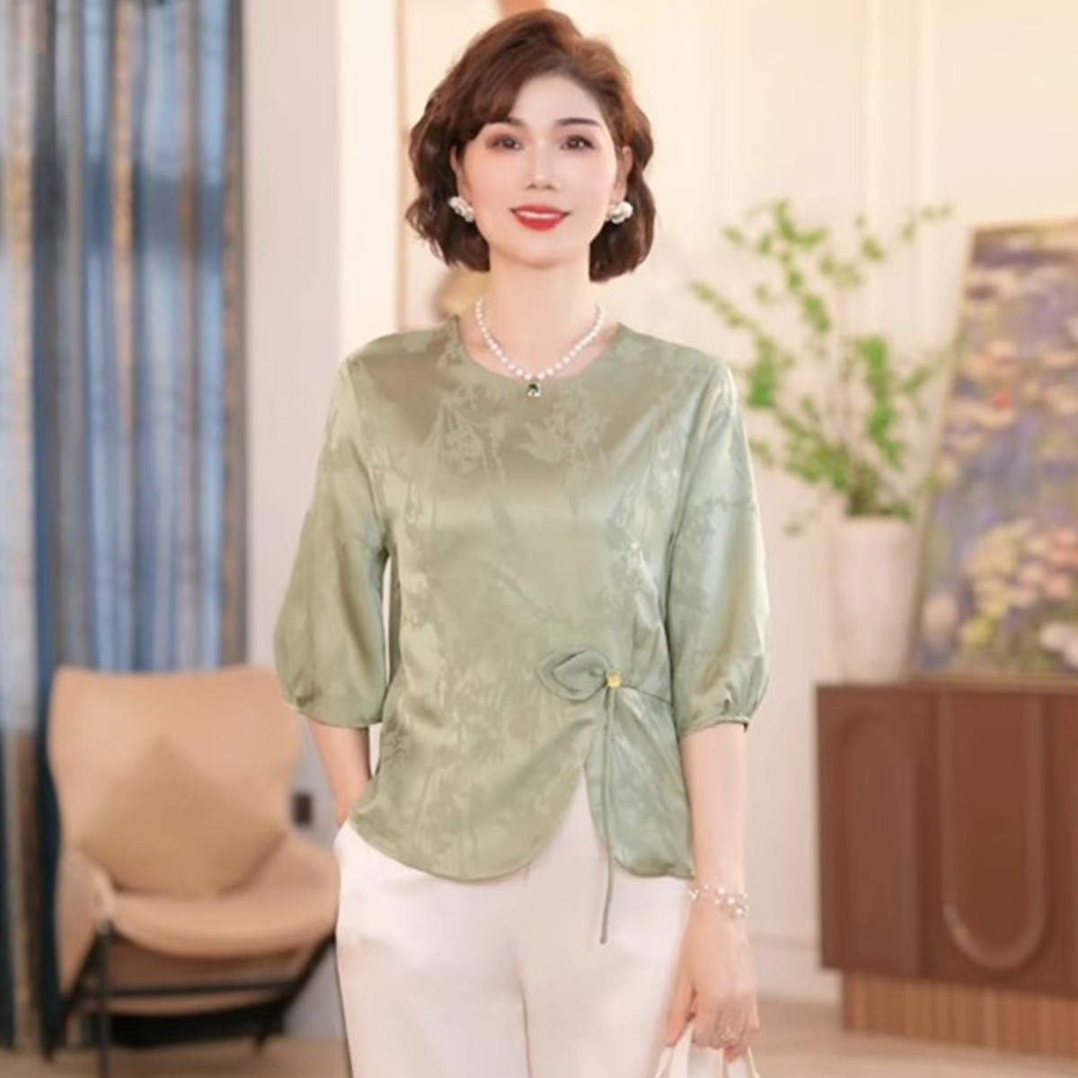 12196282.新款洋气中老年女装中年妈妈国风夏季新中式上衣服