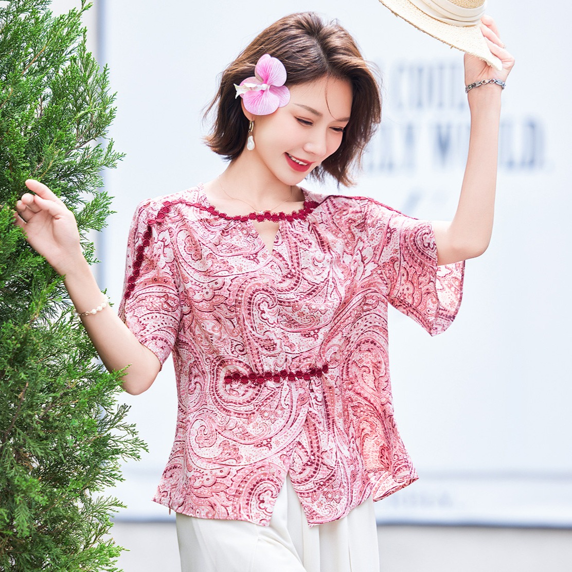 12193341.妈妈夏装t恤小衫新款中老年女装洋气衬衣