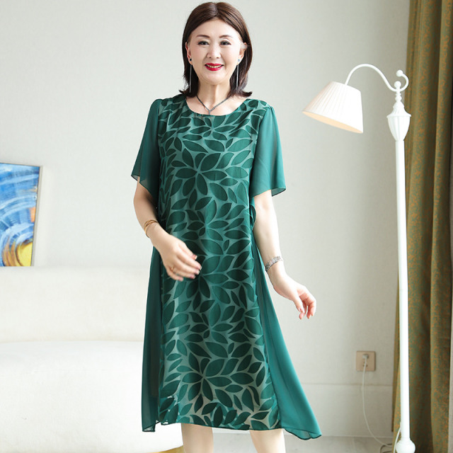 12384165.中年妈妈夏装洋气连衣裙40岁50中老年女装雪纺裙子阔太太高贵长裙