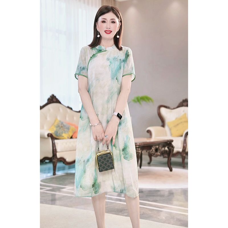 12383834.年轻妈妈夏装洋气连衣裙中老年女装夏季遮肚减龄裙子高贵