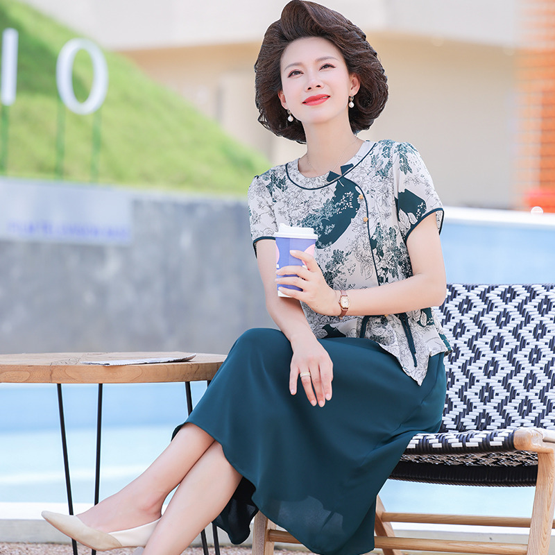 12384155.夏季薄款宽松气质年轻裙子中年妈妈夏装短袖连衣裙