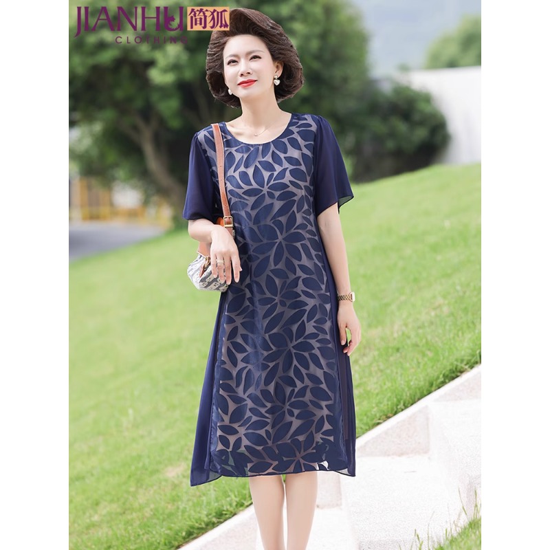 12384165.中年妈妈夏装洋气连衣裙40岁50中老年女装雪纺裙子阔太太高贵长裙