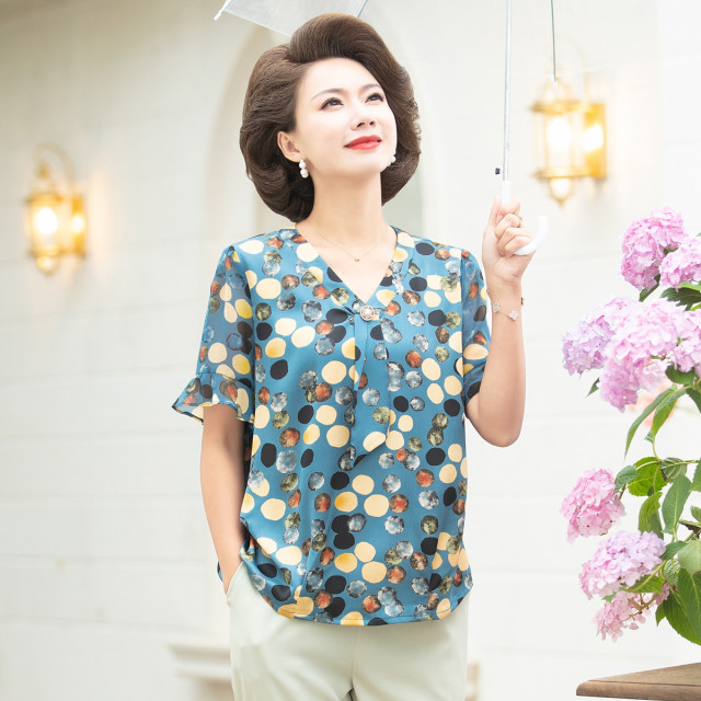 12387988.中老年妈妈夏装休闲短袖上衣40岁50中年女夏季薄款T恤