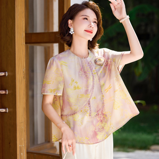 12399010.新款夏季妈妈装薄款时尚气质衬衣女装洋气减龄T恤