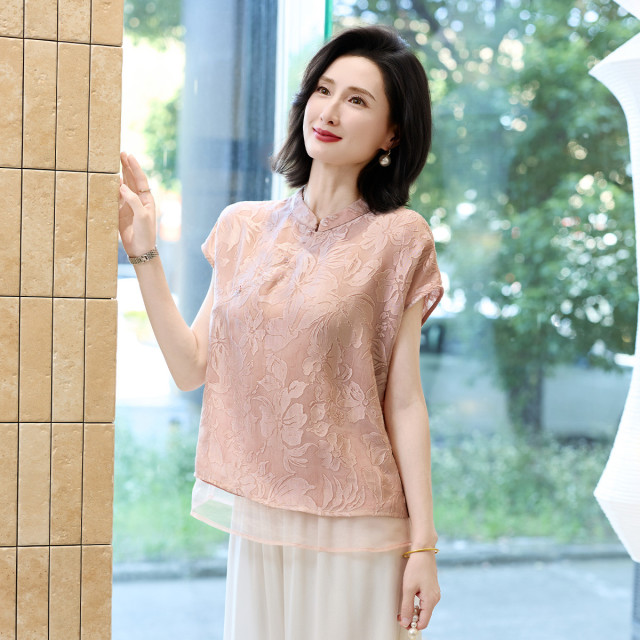 12409660.新款洋气中老年女装T恤中年妈妈国风夏装新中式上衣女装