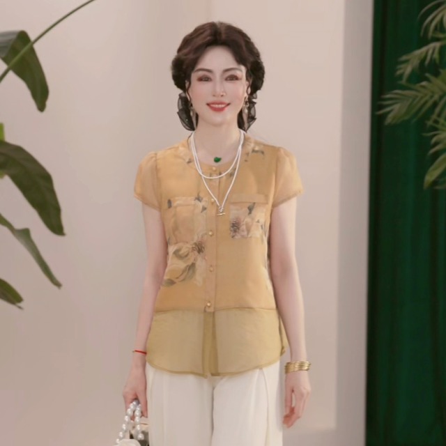 12410296.新款夏季妈妈装薄款时尚气质衬衣女装洋气减龄T恤女士