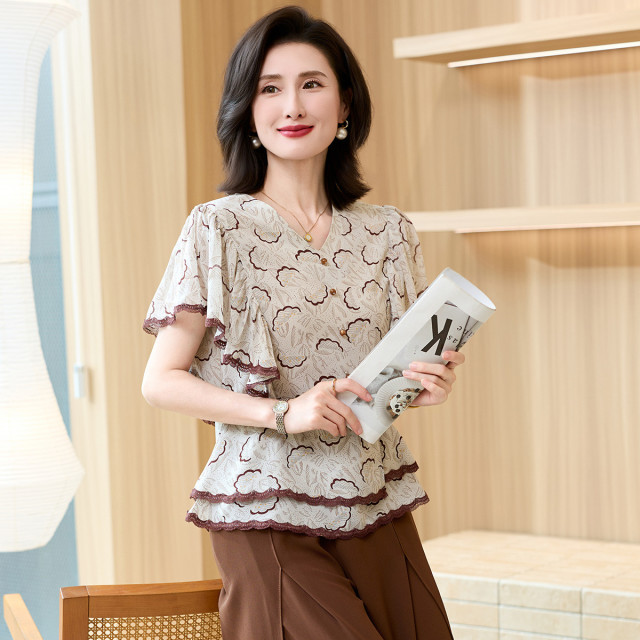 12409301.妈妈装夏装薄款时尚T恤气质中老年女装中年洋气小衫