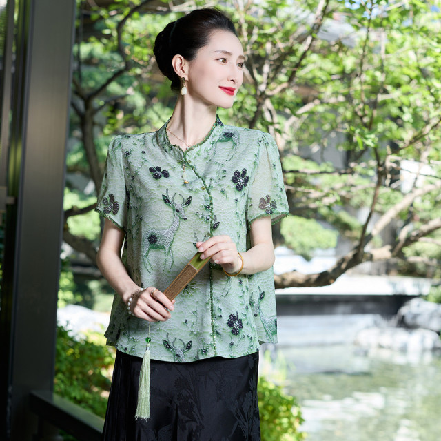 12403668.新款洋气中老年女装中年妈妈国风夏装新中式上衣服