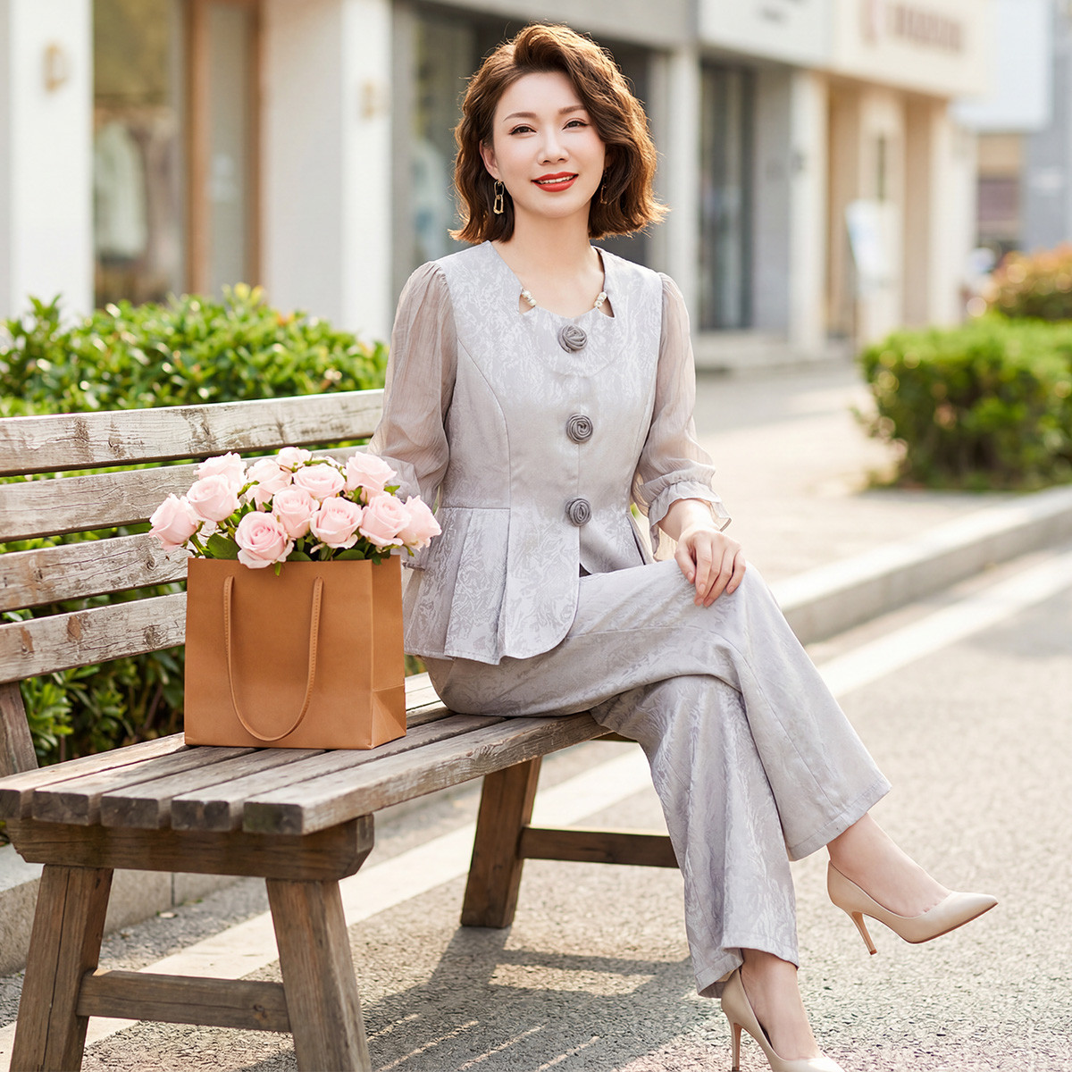 13408039.2026新款春装妈妈装时尚气质套装中年春夏女装高贵洋气上衣两件套