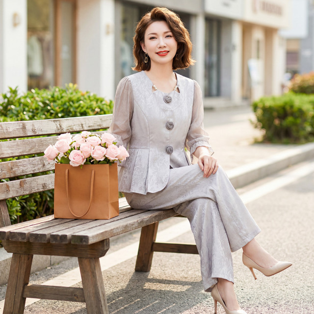 13408039.2026新款春装妈妈装时尚气质套装中年春夏女装高贵洋气上衣两件套