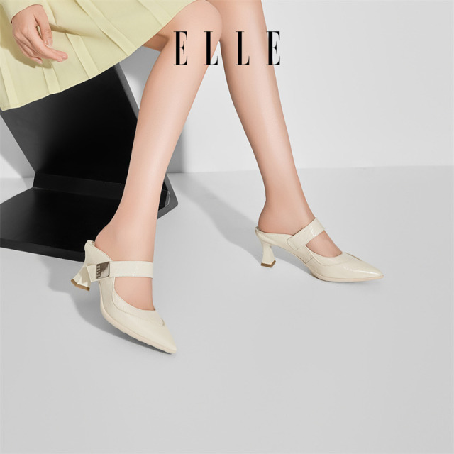 12186411.ELLE包头高跟拖鞋女款2025新款夏外穿绝美半拖单鞋凉鞋百搭不累脚
