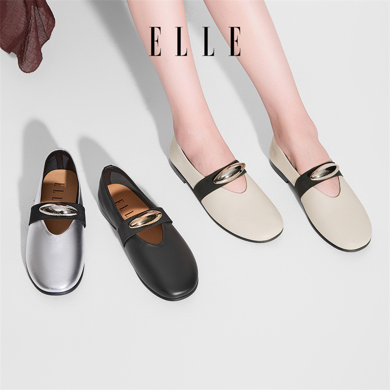 12186300.ELLE银色玛丽珍鞋2025夏季新款法式单鞋软底配裙子平底凉鞋不累脚