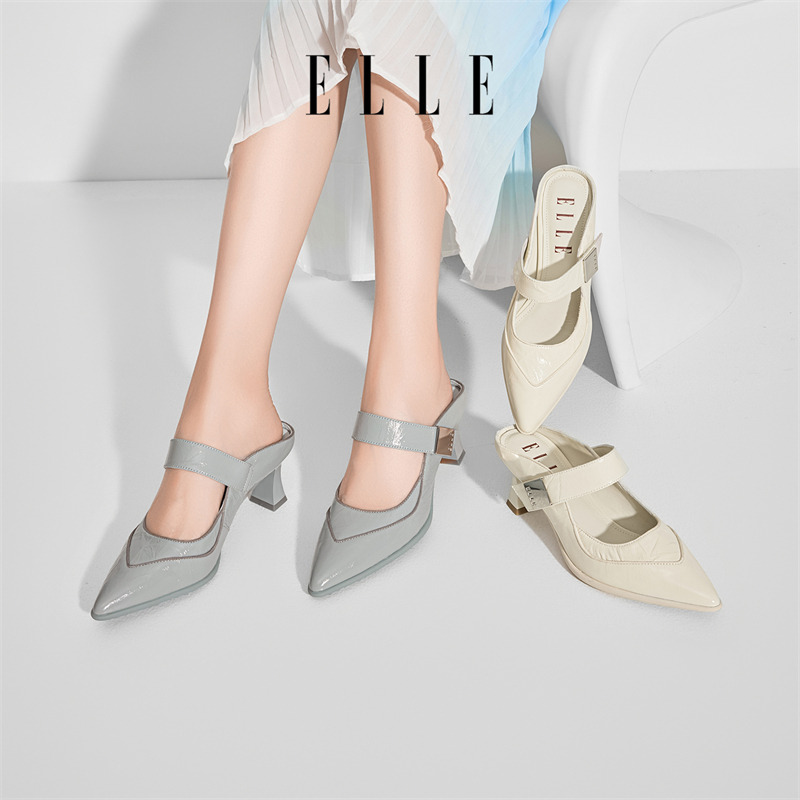 12186411.ELLE包头高跟拖鞋女款2025新款夏外穿绝美半拖单鞋凉鞋百搭不累脚
