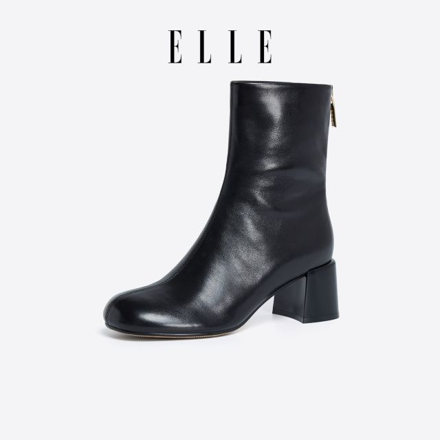 12859766.ELLE复古潮流时尚粗跟短筒靴女2025秋季新款时尚圆头时装靴